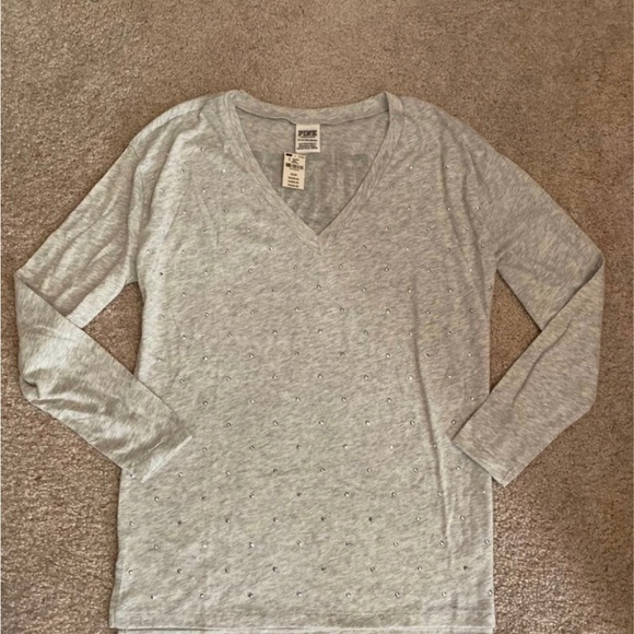 New VS Pink bling shirt tee long sleeve X-small XS light gray - Picture 4 of 6